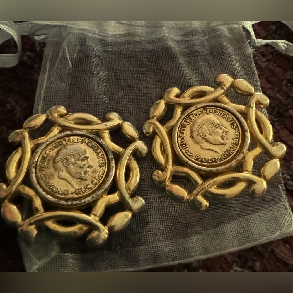 Vintage Large PAOLO GUCCI Medallion Clip Earrings - Rare Find